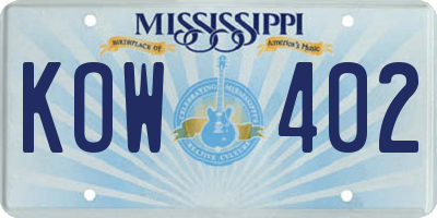 MS license plate KOW402