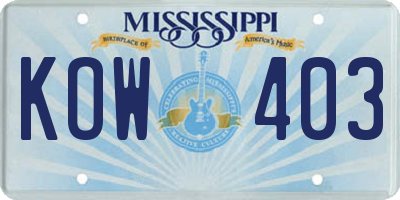 MS license plate KOW403