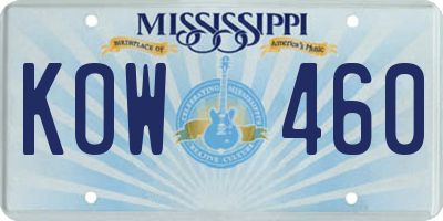 MS license plate KOW460