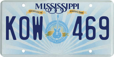 MS license plate KOW469