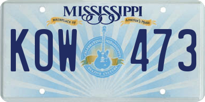 MS license plate KOW473