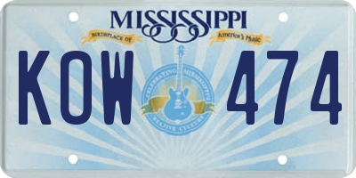 MS license plate KOW474