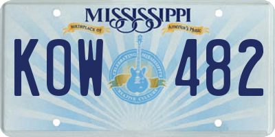MS license plate KOW482