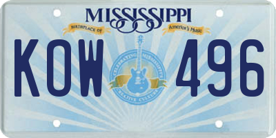 MS license plate KOW496