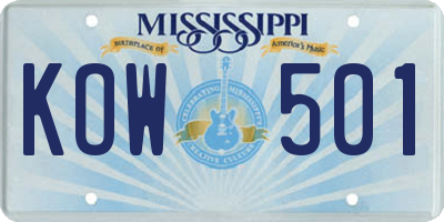MS license plate KOW501