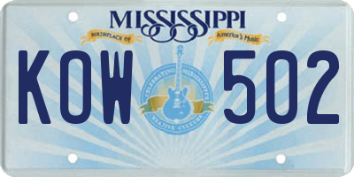 MS license plate KOW502