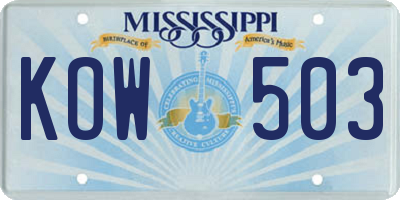MS license plate KOW503