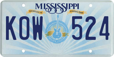 MS license plate KOW524