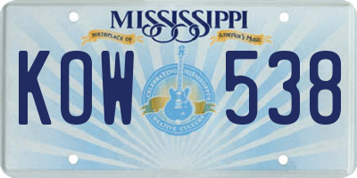 MS license plate KOW538