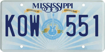 MS license plate KOW551