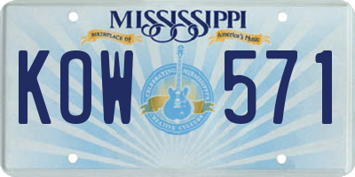 MS license plate KOW571