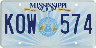 MS license plate KOW574