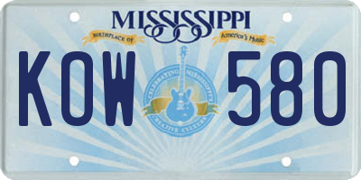 MS license plate KOW580