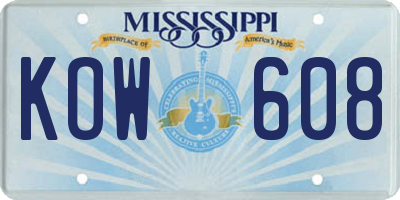 MS license plate KOW608
