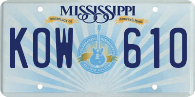 MS license plate KOW610