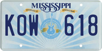MS license plate KOW618