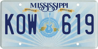 MS license plate KOW619