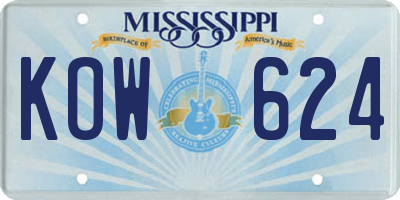 MS license plate KOW624