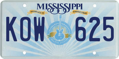 MS license plate KOW625