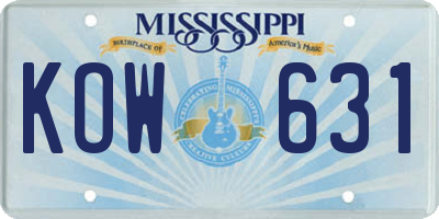 MS license plate KOW631