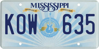 MS license plate KOW635
