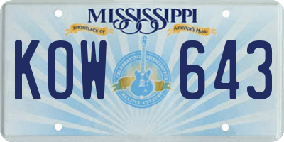 MS license plate KOW643