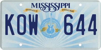 MS license plate KOW644