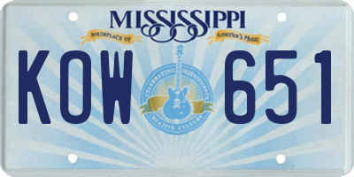 MS license plate KOW651