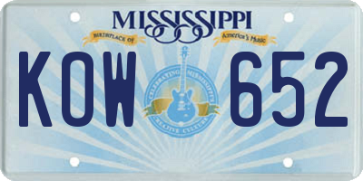 MS license plate KOW652