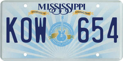 MS license plate KOW654