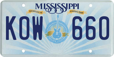 MS license plate KOW660