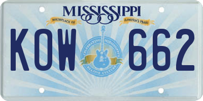 MS license plate KOW662