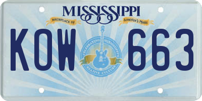 MS license plate KOW663