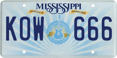 MS license plate KOW666