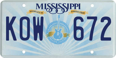 MS license plate KOW672