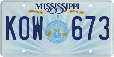 MS license plate KOW673