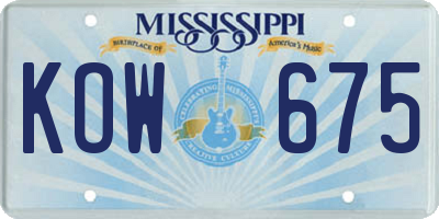 MS license plate KOW675