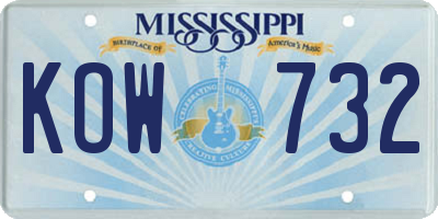 MS license plate KOW732