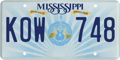 MS license plate KOW748