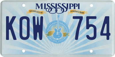MS license plate KOW754