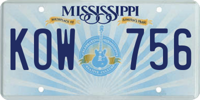 MS license plate KOW756