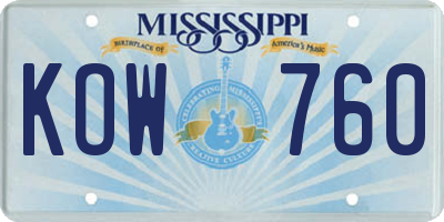 MS license plate KOW760
