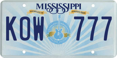 MS license plate KOW777