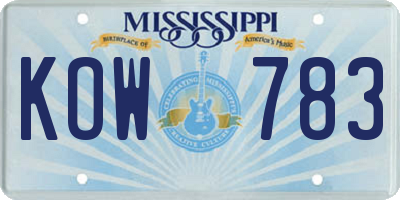 MS license plate KOW783