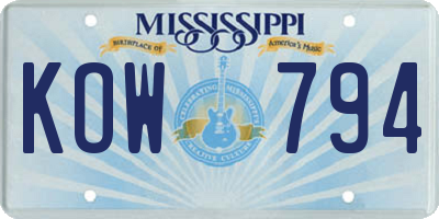 MS license plate KOW794