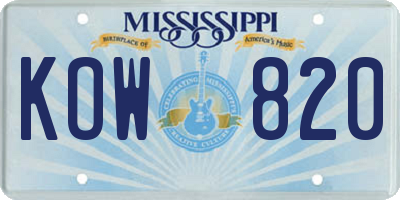 MS license plate KOW820