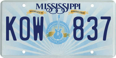 MS license plate KOW837