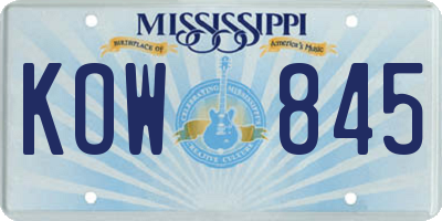 MS license plate KOW845
