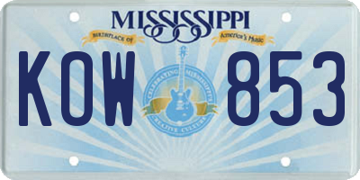 MS license plate KOW853