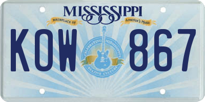 MS license plate KOW867